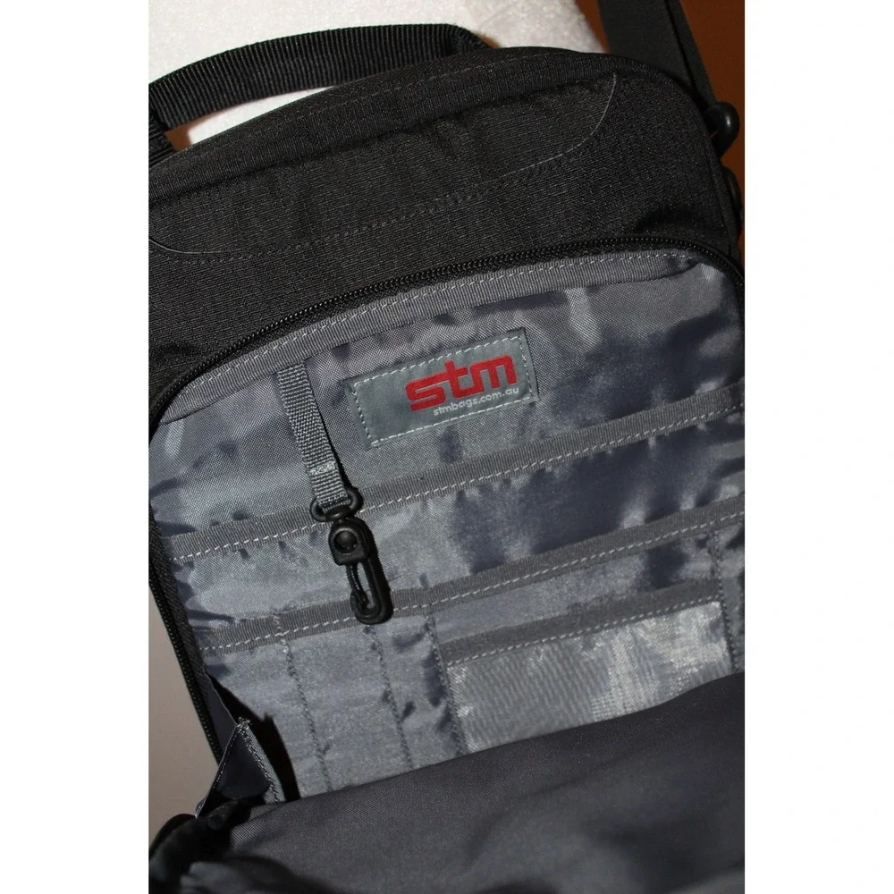 STM Black Nylon Vertical Messenger Crossbody Tablet Tech‎ Bag Organizer Utility